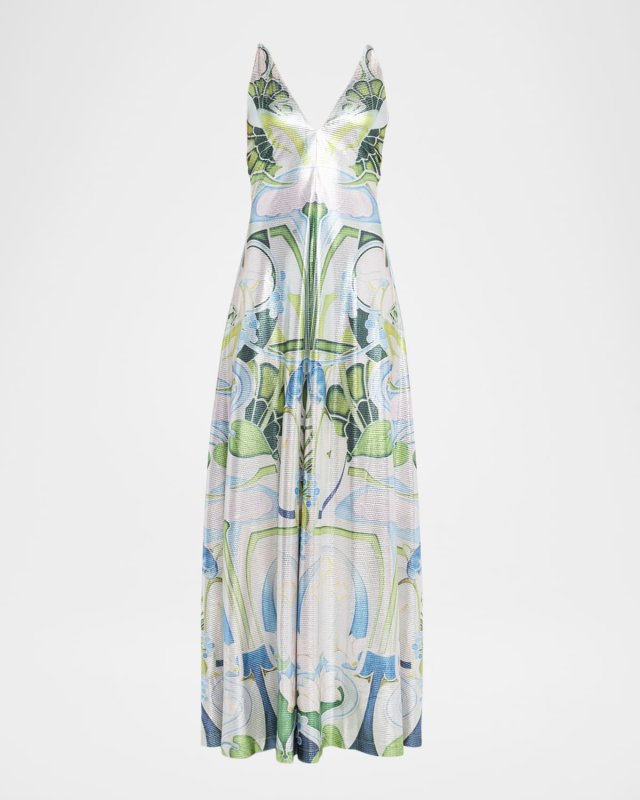 Daria Plunging Garden-Print Slip Gown